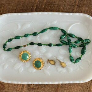 Vintage Cottagecore Shelf Décor - Hazel Atlas Dogwood Milk Glass Tray